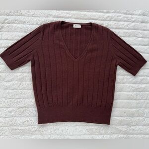 Lilysilk Chocolate Babysoft Cashmere Ribbed V-Neck Sweater